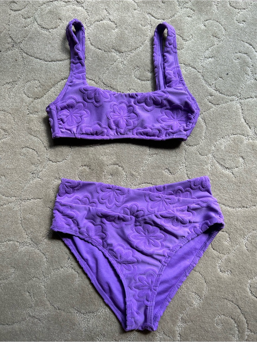 High waisted purple raised terry bikini